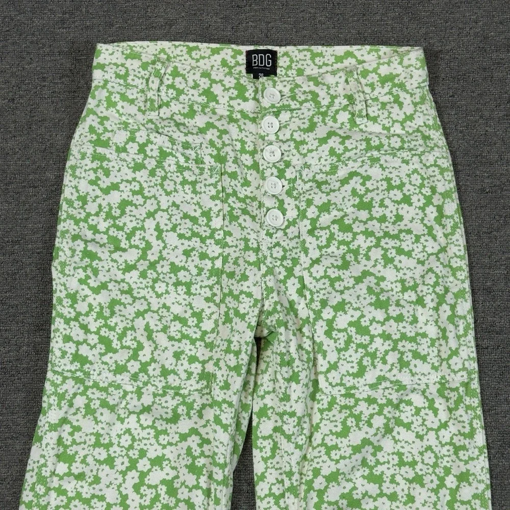 BDG Green White Ditsy Floral Button Fly Boho Hippie Sailor Pockets Women's 26‎